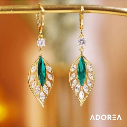 ARETES HOJA VERDE BRILLANTE