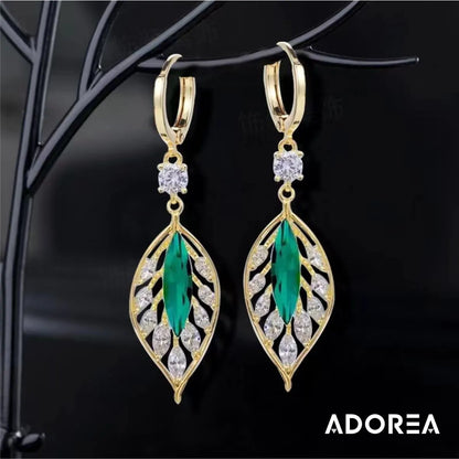 ARETES HOJA VERDE BRILLANTE