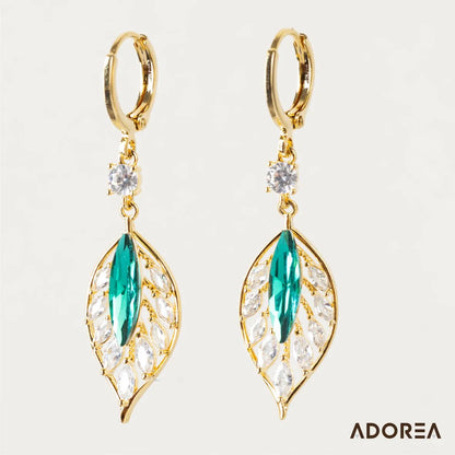 ARETES HOJA VERDE BRILLANTE