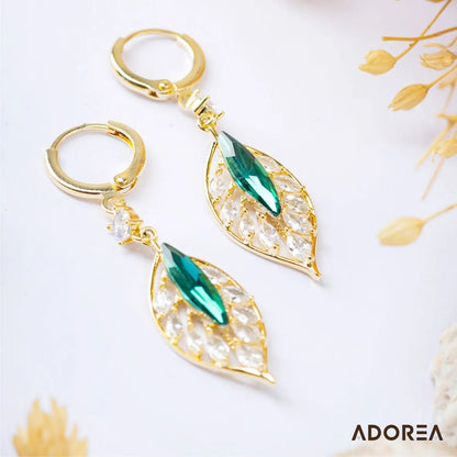 ARETES HOJA VERDE BRILLANTE