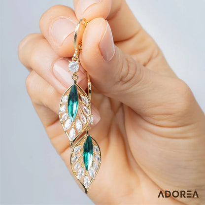 ARETES HOJA VERDE BRILLANTE